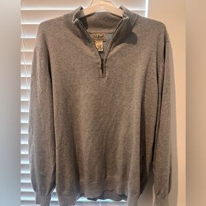 LL BEAN MENS XL QUARTER ZIP GREY SWEATER